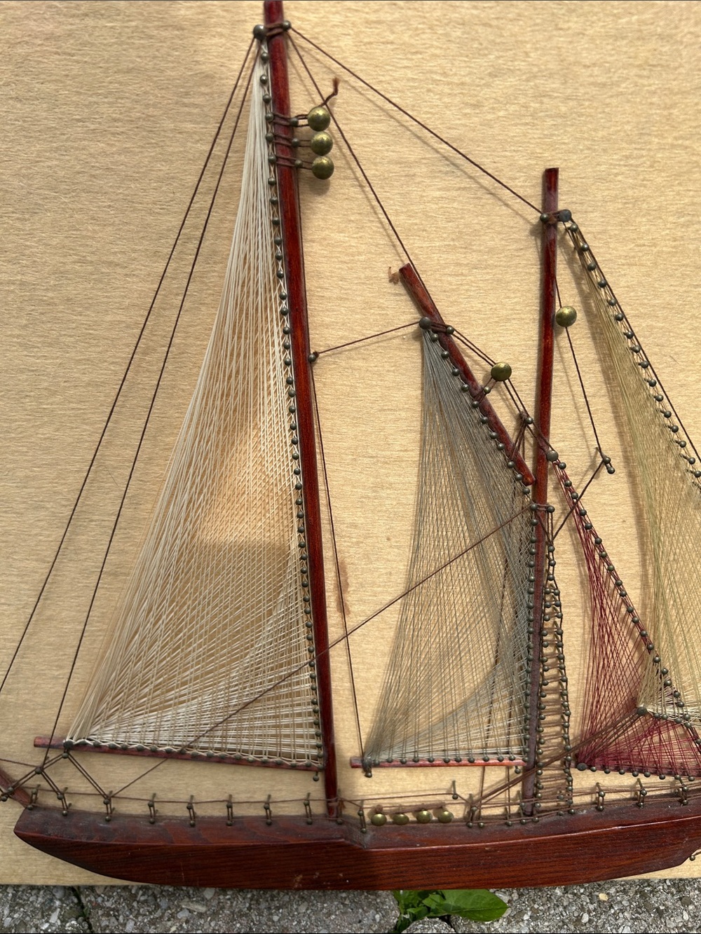 vintage wooden ship string art wall hanging featuring a schooner - Picture 7 of 12
